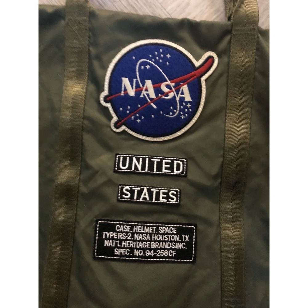 NASA Red Canoe Helmet Bag Patch Olive Green Unisex Large Tote Bag New W/Tags
